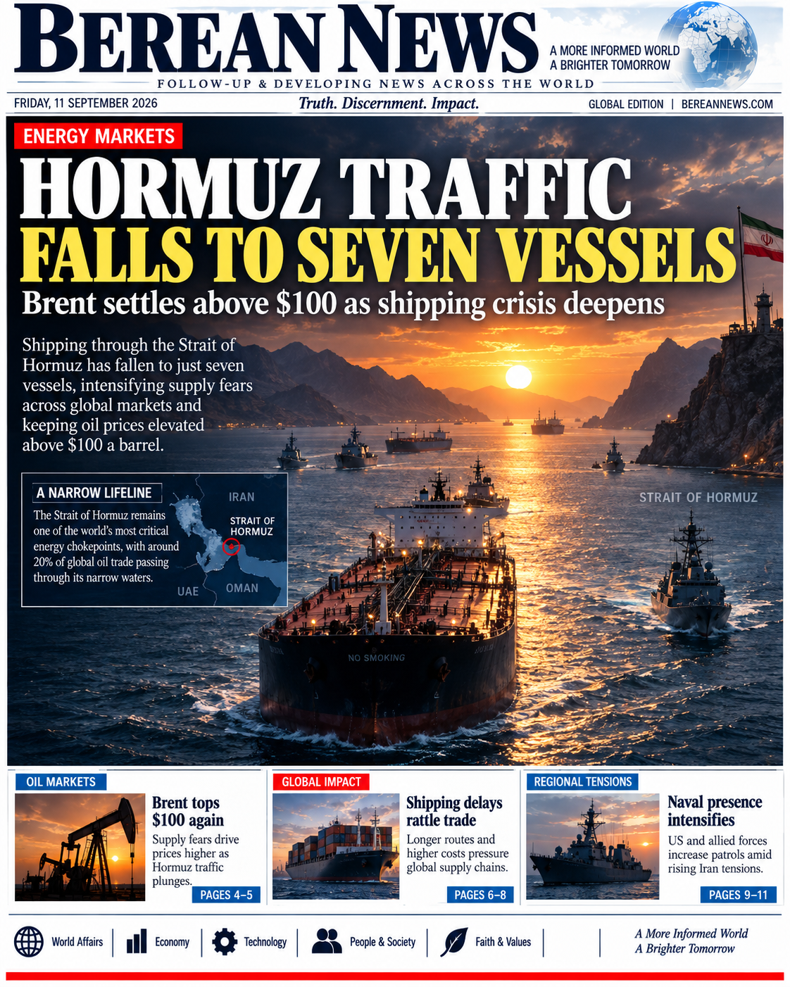 Hormuz traffic falls to seven vessels as oil remains above $100 — Middle East · business